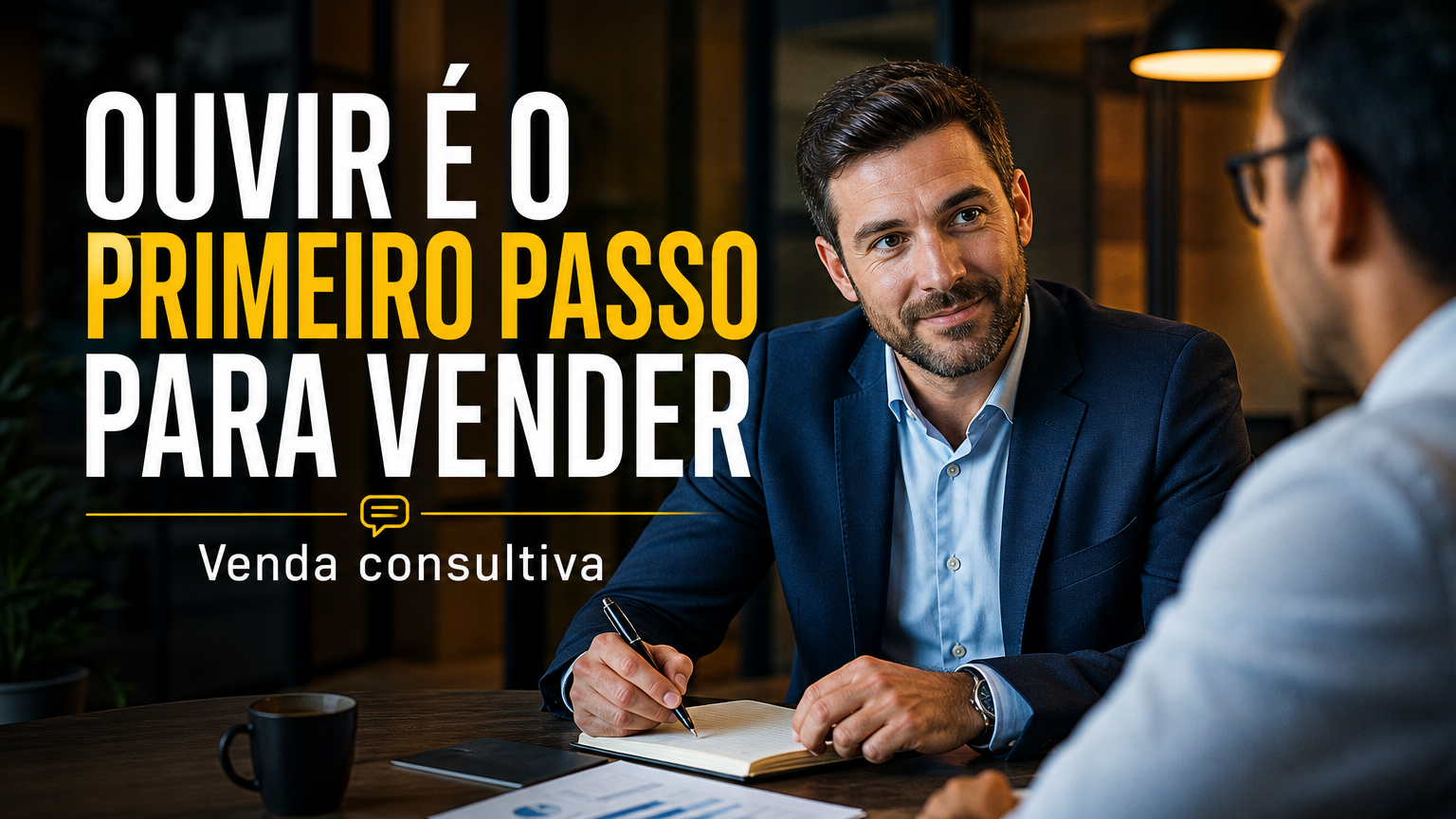 Venda consultiva para um cliente durante uma reunião no escritório. Imagem gerada por IA